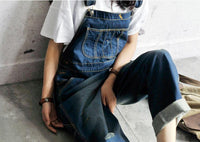 Women's Casual Loose Denim Overalls Ripped Hole Baggy Jeans Wide Leg Pants-Women's Tops-WickyDeez