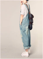 Women's Casual Loose Denim Overalls Ripped Hole Baggy Jeans Wide Leg Pants-Women's Tops-WickyDeez