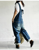 Women's Casual Loose Denim Overalls Ripped Hole Baggy Jeans Wide Leg Pants-Women's Tops-WickyDeez