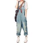 Women's Casual Loose Denim Overalls Ripped Hole Baggy Jeans Wide Leg Pants-Women's Tops-WickyDeez